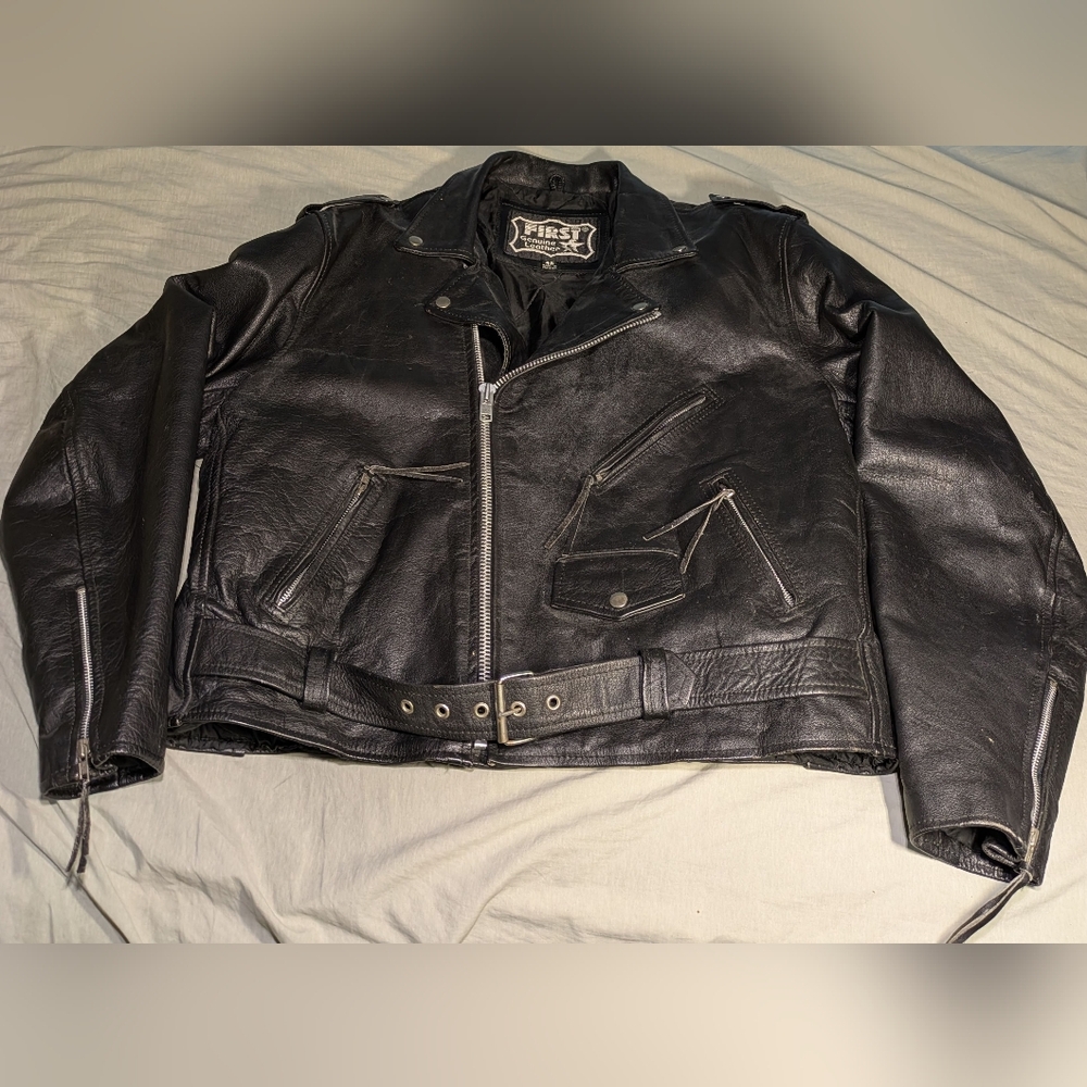 First Genuine Leather Bickers Men's Black Leather Jacket Size 48 (L - XL)